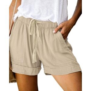 BTFBM Spring Shorts for Women 2026 Summer Casual Elastic Waist Drawstring Lightweight Beach Lounge Short Pants Pockets(Solid Khaki)