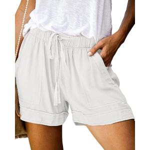 BTFBM Spring Shorts for Women 2026 Summer Casual Elastic Waist Drawstring Lightweight Beach Lounge Short Pants Pockets(Solid White)