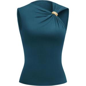 BTFBM Spring Tops for Women 2026 Asymmetrical Neck Sleeveless Going Out Summer Outfits Casual Ruched Y2k Tank Top Clothes(Dark Blue)