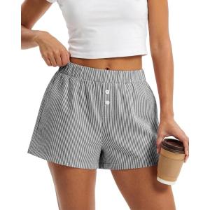 BTFBM Striped Boxer Shorts for Women 2026 Spring Summer Y2k Vacation Beach Bottoms Lounge Sleep Pajama PJ Pants Clothes(Black White)