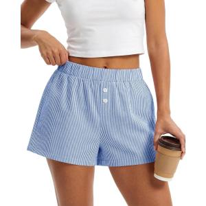 BTFBM Striped Boxer Shorts for Women 2026 Spring Summer Y2k Vacation Beach Bottoms Lounge Sleep Pajama PJ Pants Clothes(Blue White)