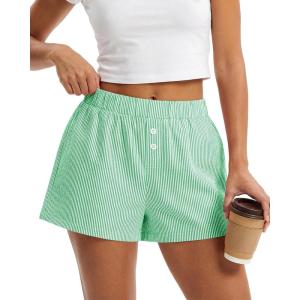 BTFBM Striped Boxer Shorts for Women 2026 Spring Summer Y2k Vacation Beach Bottoms Lounge Sleep Pajama PJ Pants Clothes(Green White)