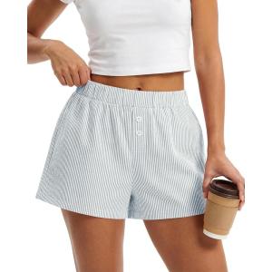 BTFBM Striped Boxer Shorts for Women 2026 Spring Summer Y2k Vacation Beach Bottoms Lounge Sleep Pajama PJ Pants Clothes(Grey Blue)