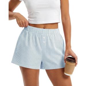 BTFBM Striped Boxer Shorts for Women 2026 Spring Summer Y2k Vacation Beach Bottoms Lounge Sleep Pajama PJ Pants Clothes(Light Blue)