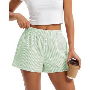 BTFBM Striped Boxer Shorts for Women 2026 Spring Summer Y2k Vacation Beach Bottoms Lounge Sleep Pajama PJ Pants Clothes(Light Green)