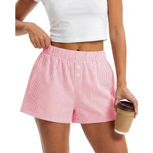 BTFBM Striped Boxer Shorts for Women 2026 Spring Summer Y2k Vacation Beach Bottoms Lounge Sleep Pajama PJ Pants Clothes(Pink White)