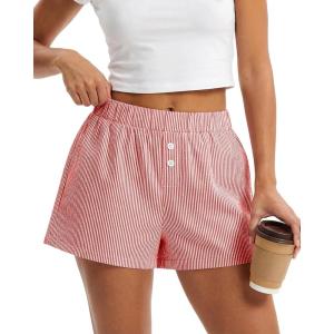 BTFBM Striped Boxer Shorts for Women 2026 Spring Summer Y2k Vacation Beach Bottoms Lounge Sleep Pajama PJ Pants Clothes(Red White)