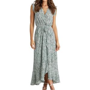 BTFBM Summer Floral Maxi Dress for Women 2025 Vacation Ruffle Sleeve V Neck Belt Wrap Spring Beach Wedding Guest Dresses(Floral Print Green)
