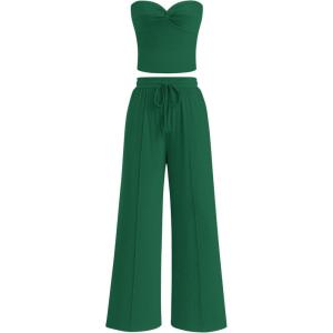 BTFBM Two Piece Sets For Women Summer Ribbed Strapless Twist Knot Tube Top Pants Set Casual 2026 Beach Vacation Outfits(Green)