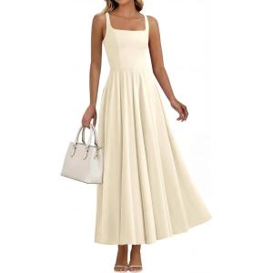 BTFBM Women Summer Square Neck Maxi Dress Spring 2026 Elegant Classy Sleeveless Formal Wedding Guest Cocktail Dresses(Apricot)