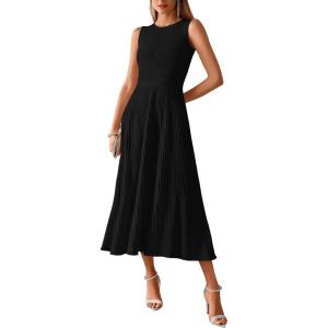 BTFBM Women Tank Midi Dress Summer Crewneck Sleeveless Pleated A Line Business Casual Formal Sweater Spring Dresses 2026(Black)