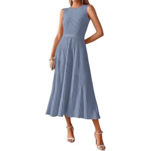BTFBM Women Tank Midi Dress Summer Crewneck Sleeveless Pleated A Line Business Casual Formal Sweater Spring Dresses 2026(Blue Grey)