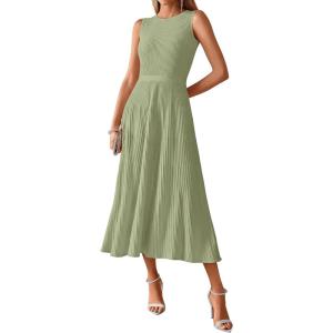 BTFBM Women Tank Midi Dress Summer Crewneck Sleeveless Pleated A Line Business Casual Formal Sweater Spring Dresses 2026(Mist Green)