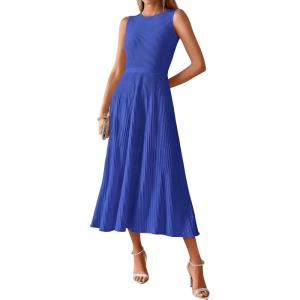 BTFBM Women Tank Midi Dress Summer Crewneck Sleeveless Pleated A Line Business Casual Formal Sweater Spring Dresses 2026(Royal Blue)