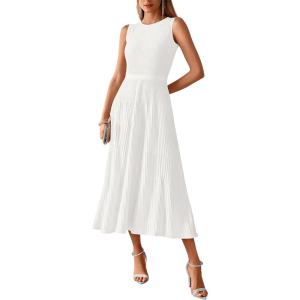 BTFBM Women Tank Midi Dress Summer Crewneck Sleeveless Pleated A Line Business Casual Formal Sweater Spring Dresses 2026(White)