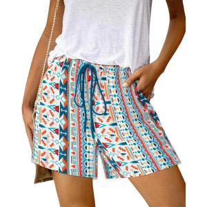 BTFBM Womens Boho Spring Shorts 2026 Beach Vacation Clothes Elastic Waist Casual Printed Loose Short Lounge Pant Pockets(Print Blue)