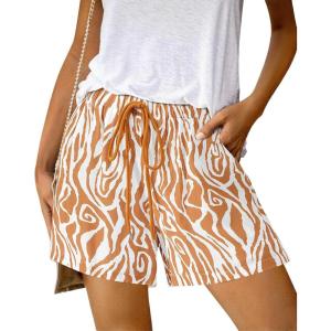 BTFBM Womens Boho Spring Shorts 2026 Beach Vacation Clothes Elastic Waist Casual Printed Loose Short Lounge Pant Pockets(Print Khaki)
