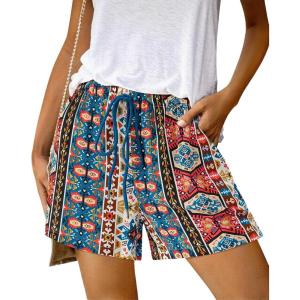 BTFBM Womens Boho Spring Shorts 2026 Beach Vacation Clothes Elastic Waist Casual Printed Loose Short Lounge Pant Pockets(Print Navy)