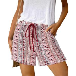 BTFBM Womens Boho Spring Shorts 2026 Beach Vacation Clothes Elastic Waist Casual Printed Loose Short Lounge Pant Pockets(Print Red Brown)