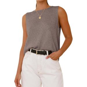 BTFBM Women’s Sleeveless Sweater Vest 2026 Summer Crew Neck Ribbed Knit Lightweight Pullover Casual Loose Fit Tank Tops(Apricot Khaki)