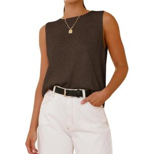 BTFBM Women’s Sleeveless Sweater Vest 2026 Summer Crew Neck Ribbed Knit Lightweight Pullover Casual Loose Fit Tank Tops(Brown)