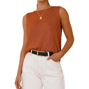 BTFBM Women’s Sleeveless Sweater Vest 2026 Summer Crew Neck Ribbed Knit Lightweight Pullover Casual Loose Fit Tank Tops(Caramel)