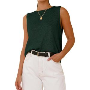 BTFBM Women’s Sleeveless Sweater Vest 2026 Summer Crew Neck Ribbed Knit Lightweight Pullover Casual Loose Fit Tank Tops(Dark Green)
