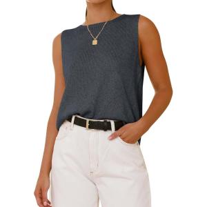 BTFBM Women’s Sleeveless Sweater Vest 2026 Summer Crew Neck Ribbed Knit Lightweight Pullover Casual Loose Fit Tank Tops(Dark Grey)