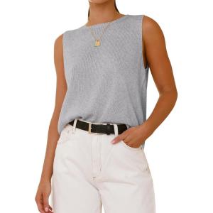 BTFBM Women’s Sleeveless Sweater Vest 2026 Summer Crew Neck Ribbed Knit Lightweight Pullover Casual Loose Fit Tank Tops(Grey)