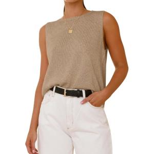 BTFBM Women’s Sleeveless Sweater Vest 2026 Summer Crew Neck Ribbed Knit Lightweight Pullover Casual Loose Fit Tank Tops(Khaki)