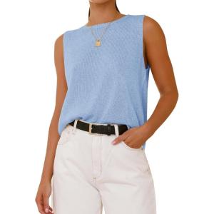 BTFBM Women’s Sleeveless Sweater Vest 2026 Summer Crew Neck Ribbed Knit Lightweight Pullover Casual Loose Fit Tank Tops(Light Blue)