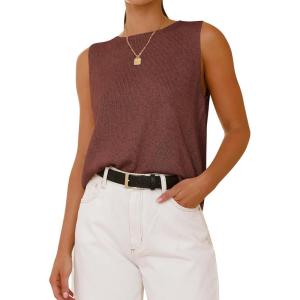 BTFBM Women’s Sleeveless Sweater Vest 2026 Summer Crew Neck Ribbed Knit Lightweight Pullover Casual Loose Fit Tank Tops(Light Brown)