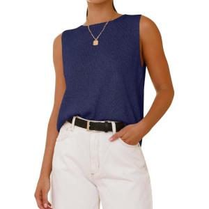 BTFBM Women’s Sleeveless Sweater Vest 2026 Summer Crew Neck Ribbed Knit Lightweight Pullover Casual Loose Fit Tank Tops(Navy)