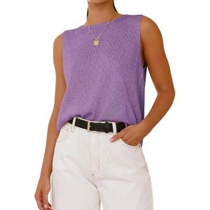 BTFBM Women’s Sleeveless Sweater Vest 2026 Summer Crew Neck Ribbed Knit Lightweight Pullover Casual Loose Fit Tank Tops(Purple)
