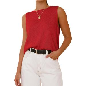 BTFBM Women’s Sleeveless Sweater Vest 2026 Summer Crew Neck Ribbed Knit Lightweight Pullover Casual Loose Fit Tank Tops(Red)