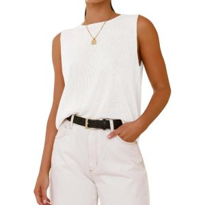 BTFBM Women’s Sleeveless Sweater Vest 2026 Summer Crew Neck Ribbed Knit Lightweight Pullover Casual Loose Fit Tank Tops(White)