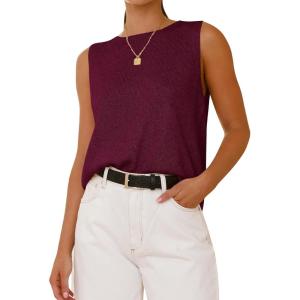 BTFBM Women’s Sleeveless Sweater Vest 2026 Summer Crew Neck Ribbed Knit Lightweight Pullover Casual Loose Fit Tank Tops(Wine Red)