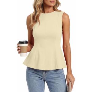 BTFBM Womens Summer Tops 2026 Business Casual Outfits Crew Neck Sleeveless Shirts Slim Fit Peplum Tank Top(Yellow)