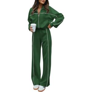 BTFBM Women’s Two Piece Tracksuit Fall 2025 Long Sleeve Zip Up Sweatshirt Long Pants Outfits Jogger Sweatsuit Sets(Dark Green)