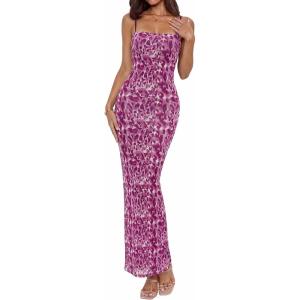 BTFBM Womens Maxi Dress 2026 Spring Floral Sexy Spaghetti Straps Sleeveless Bodycon Summer Beach Wedding Guest Dresses(Dark Purple Print)