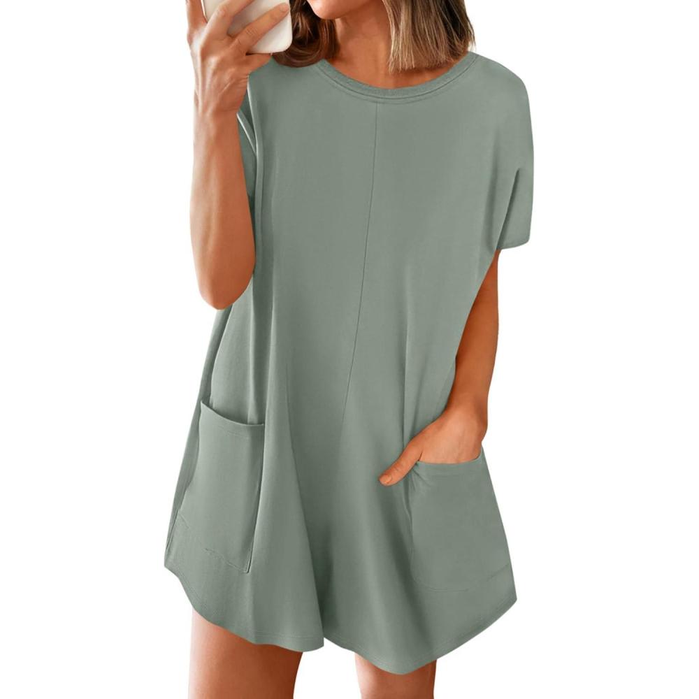 imageBTFBM Rompers for Women Summer 2026 Casual Dressy One Piece Shorts Tshirt Pants Jumpsuit Beach Vacation Clothes OutfitSage Green