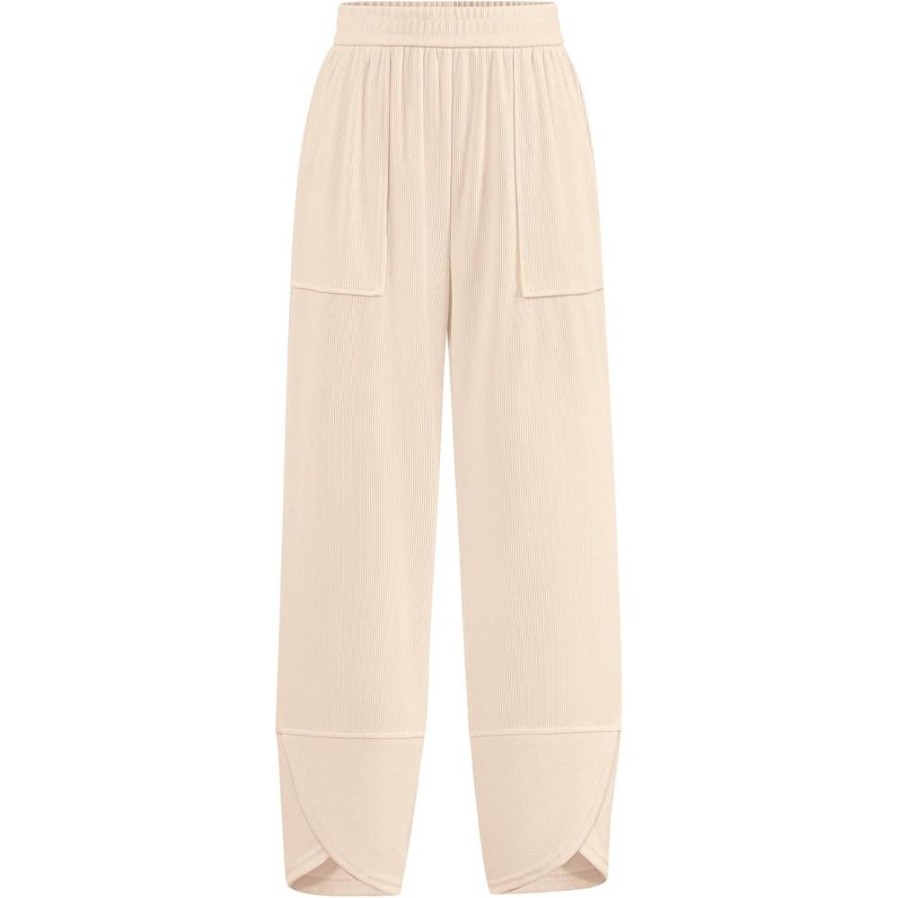 imageBTFBM Womens Wide Leg Palazzo Harem Pants Casual Loose Elastic Waist Sweatpants 2024 Fall Baggy Long Trousers PocketsApricot