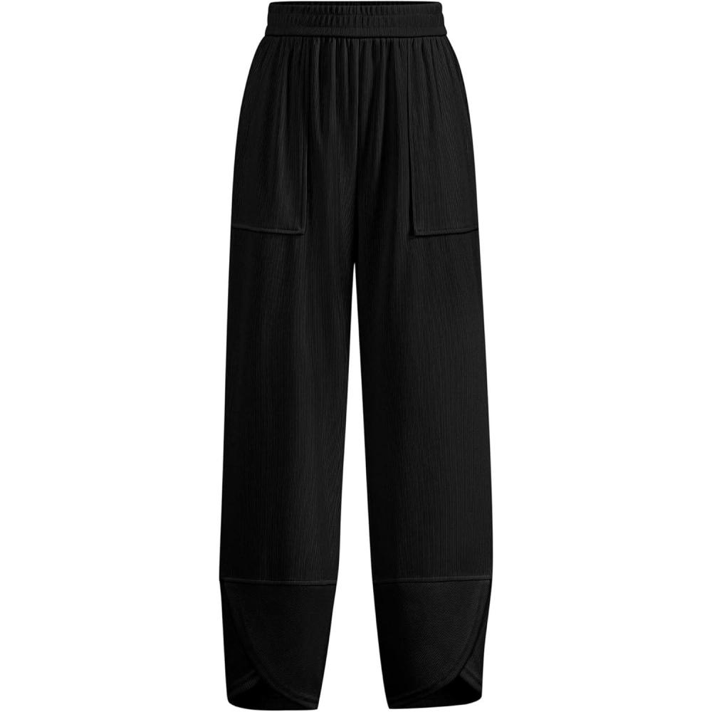 imageBTFBM Womens Wide Leg Palazzo Harem Pants Casual Loose Elastic Waist Sweatpants 2024 Fall Baggy Long Trousers PocketsBlack