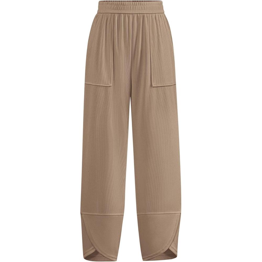imageBTFBM Womens Wide Leg Palazzo Harem Pants Casual Loose Elastic Waist Sweatpants 2024 Fall Baggy Long Trousers PocketsKhaki