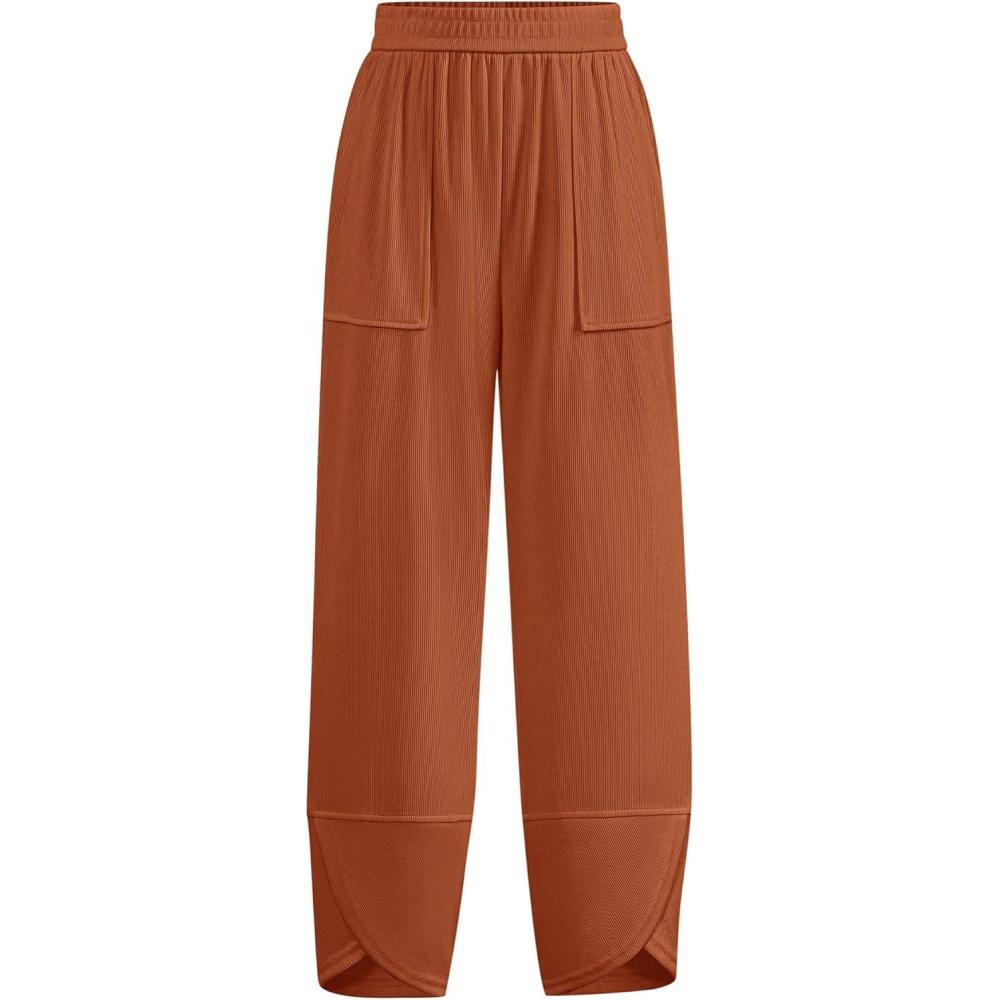 imageBTFBM Womens Wide Leg Palazzo Harem Pants Casual Loose Elastic Waist Sweatpants 2024 Fall Baggy Long Trousers PocketsOrange Red