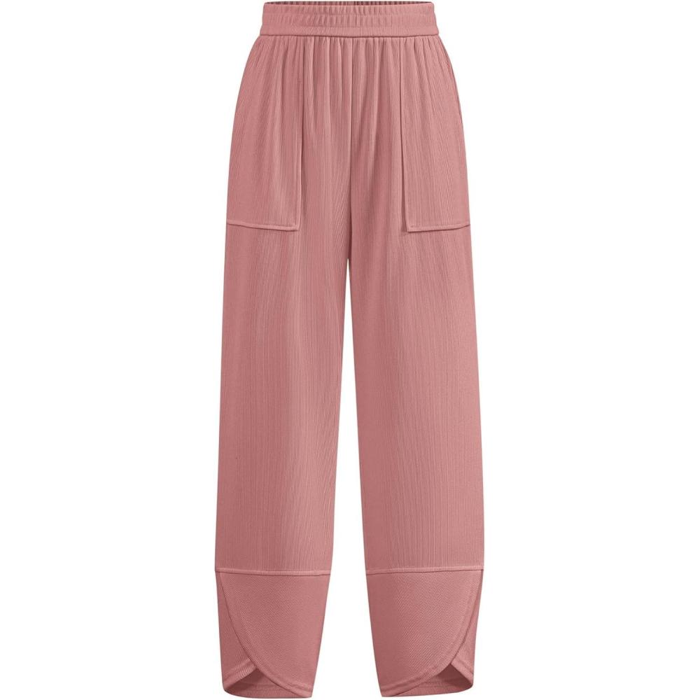 imageBTFBM Womens Wide Leg Palazzo Harem Pants Casual Loose Elastic Waist Sweatpants 2024 Fall Baggy Long Trousers PocketsPink