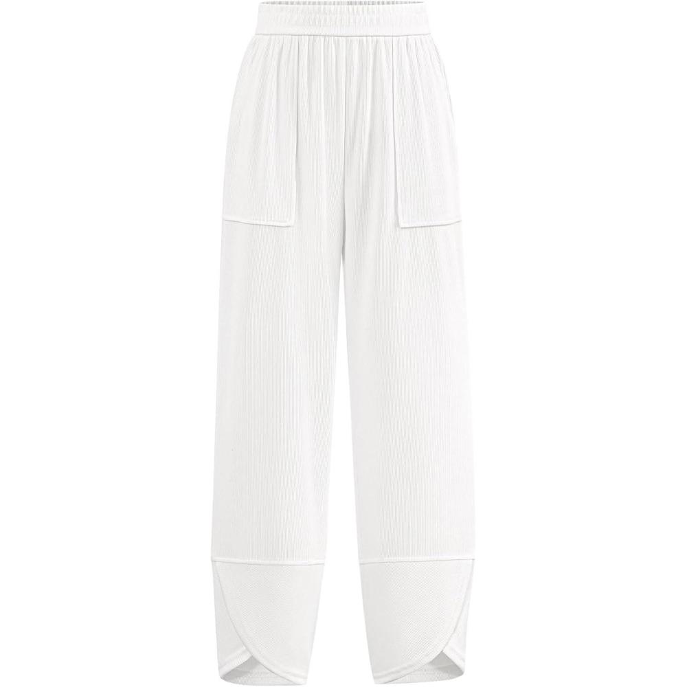imageBTFBM Womens Wide Leg Palazzo Harem Pants Casual Loose Elastic Waist Sweatpants 2024 Fall Baggy Long Trousers PocketsWhite