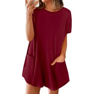 BTFBM Rompers for Women Summer 2026 Casual Dressy One Piece Shorts Tshirt Pants Jumpsuit Beach Vacation Clothes Outfit(Burgundy)