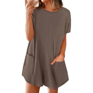 BTFBM Rompers for Women Summer 2026 Casual Dressy One Piece Shorts Tshirt Pants Jumpsuit Beach Vacation Clothes Outfit(Coffee)