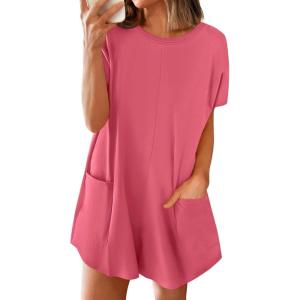 BTFBM Rompers for Women Summer 2026 Casual Dressy One Piece Shorts Tshirt Pants Jumpsuit Beach Vacation Clothes Outfit(Pink)